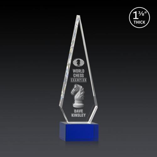 Awards and Trophies - Crystal Awards - Springfield 3D Blue on Hancock Base Diamond Crystal Award