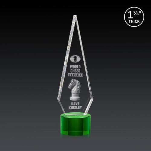 Awards and Trophies - Crystal Awards - Springfield 3D Green on Marvel Base Diamond Crystal Award