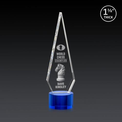 Awards and Trophies - Crystal Awards - Springfield 3D Blue on Marvel Base Diamond Crystal Award