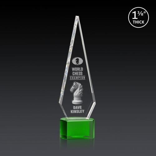Awards and Trophies - Crystal Awards - Springfield 3D Green on Paragon Base Diamond Crystal Award