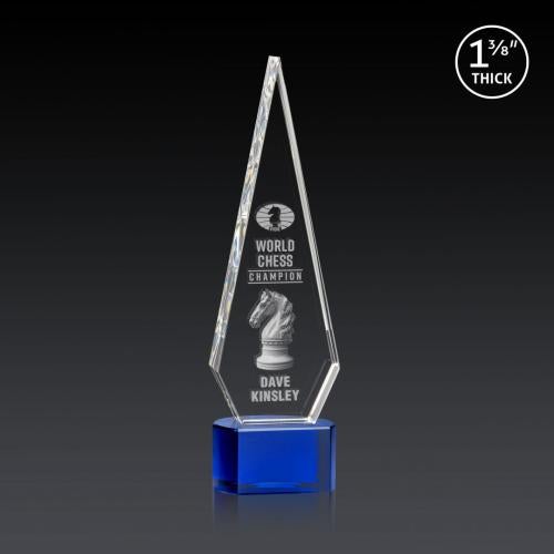 Awards and Trophies - Crystal Awards - Springfield 3D Blue on Paragon Base Diamond Crystal Award
