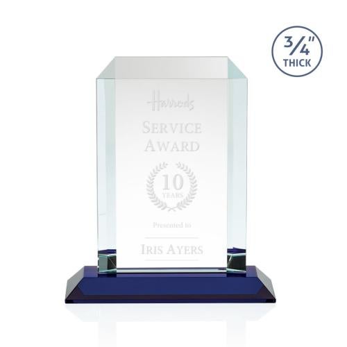 Awards and Trophies - Crystal Awards - Dalton Blue Rectangle Crystal Award