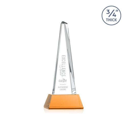 Awards and Trophies - Crystal Awards - Majestic Tower Amber on Newhaven Base Towers Crystal Award