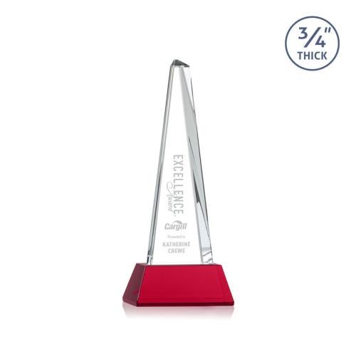 Awards and Trophies - Crystal Awards - Majestic Tower Red on Newhaven Base Towers Crystal Award