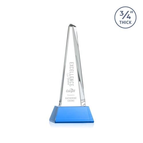 Awards and Trophies - Crystal Awards - Majestic Tower Sky Blue on Newhaven Base Towers Crystal Award