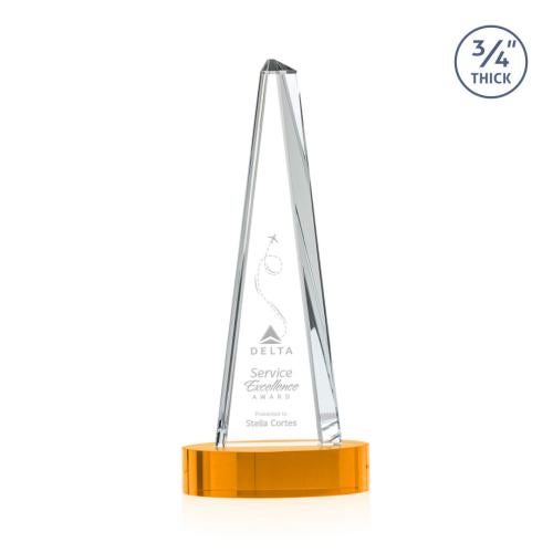 Awards and Trophies - Crystal Awards - Majestic Tower Amber on Alberton Base Towers Crystal Award