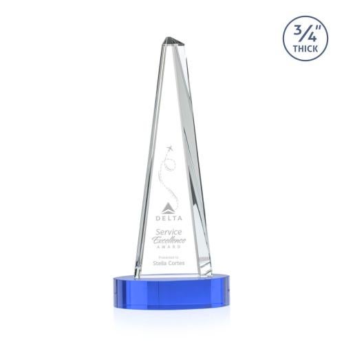 Awards and Trophies - Crystal Awards - Majestic Tower Sky Blue on Alberton Base Towers Crystal Award