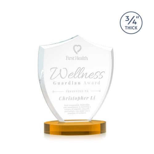 Awards and Trophies - Crystal Awards - Scudo Shield on Alberton Base - Amber