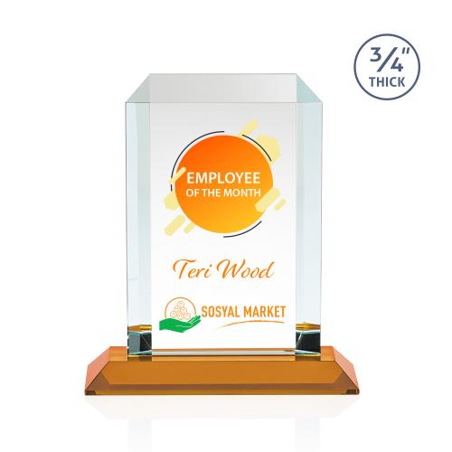 Awards and Trophies - Crystal Awards - Dalton Full Color Amber Rectangle Crystal Award