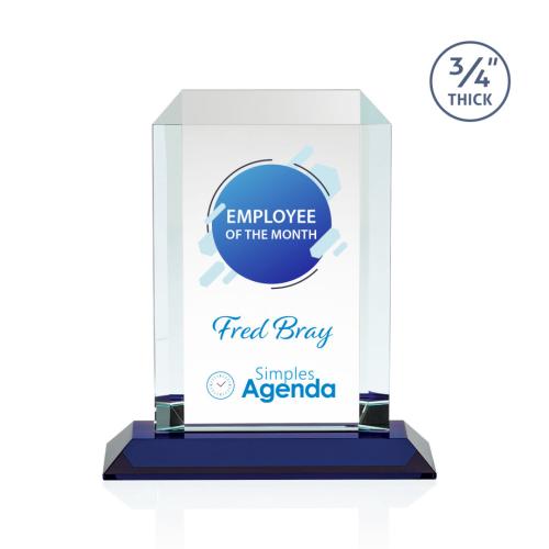 Awards and Trophies - Crystal Awards - Dalton Full Color Blue Rectangle Crystal Award