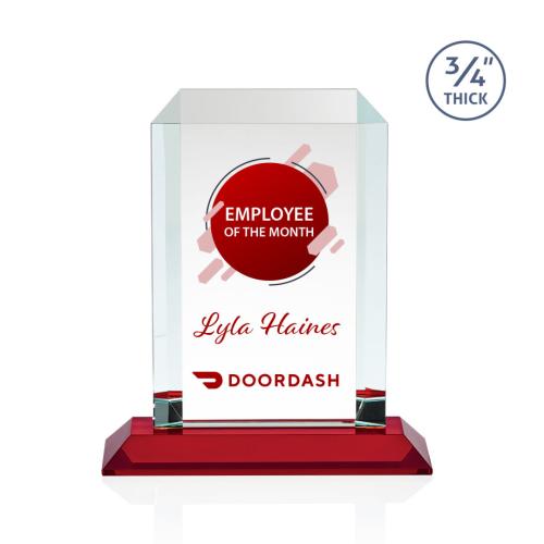 Awards and Trophies - Crystal Awards - Dalton Full Color Red Rectangle Crystal Award