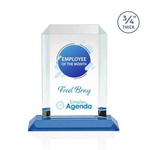 Awards and Trophies - Crystal Awards - Dalton Full Color Sky Blue Rectangle Crystal Award