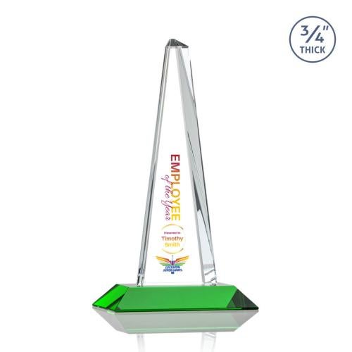 Awards and Trophies - Crystal Awards - Majestic Tower Full Color Green Towers Crystal Award