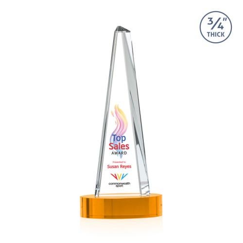 Awards and Trophies - Crystal Awards - Majestic Tower Full Color Amber on Alberton Base Towers Crystal Award