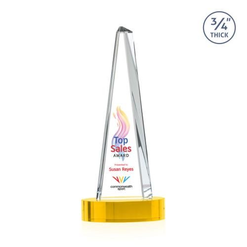 Awards and Trophies - Crystal Awards - Majestic Tower Full Color Gold on Alberton Base Towers Crystal Award