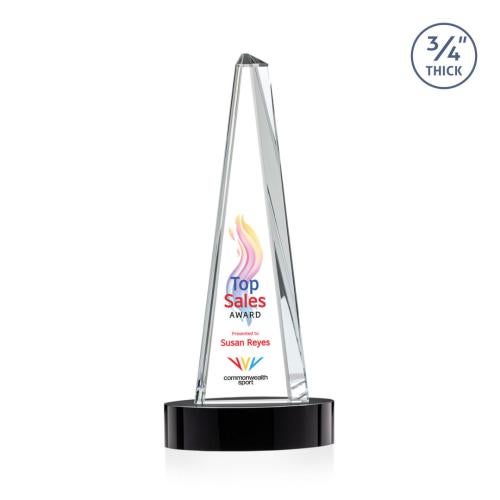 Awards and Trophies - Crystal Awards - Majestic Tower Full Color  Black on Alberton Base Towers Crystal Award