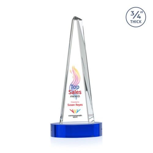 Awards and Trophies - Crystal Awards - Majestic Tower Full Color  Blue on Alberton Base Towers Crystal Award