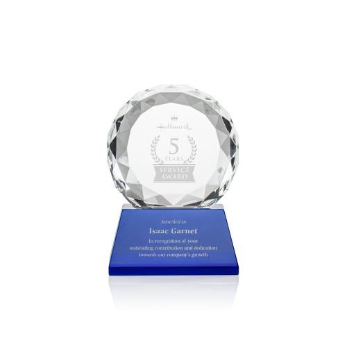 Awards and Trophies - Crystal Awards - Seville Blue on Entwhistle Base Circle Crystal Award