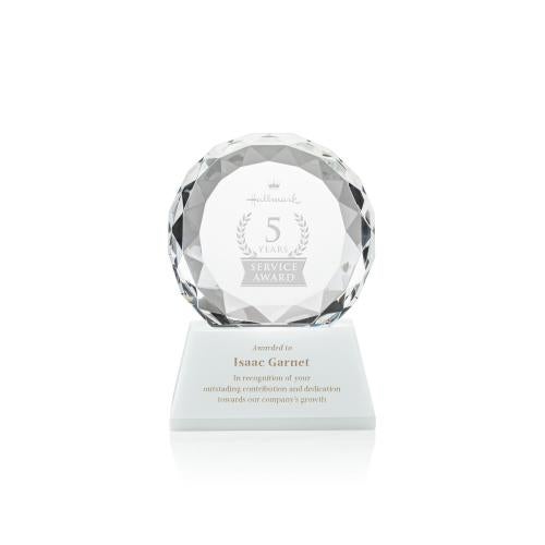 Awards and Trophies - Crystal Awards - Seville White on Entwhistle Base Circle Crystal Award