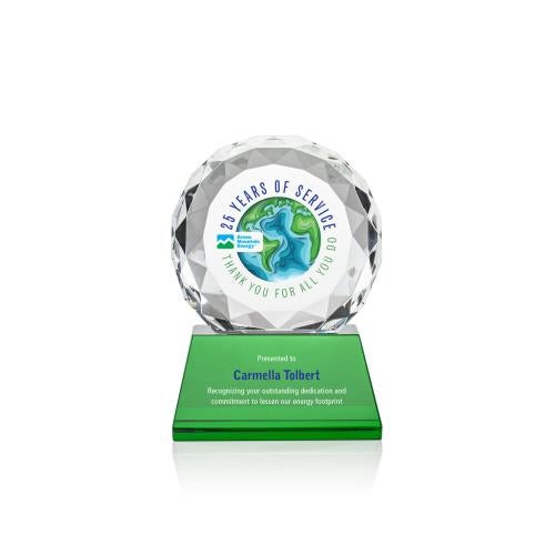 Awards and Trophies - Crystal Awards - Seville Full Color Green on Entwhistle Base Circle Crystal Award