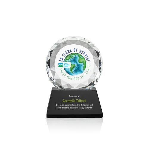 Awards and Trophies - Crystal Awards - Seville Full Color Black on Entwhistle Base Circle Crystal Award