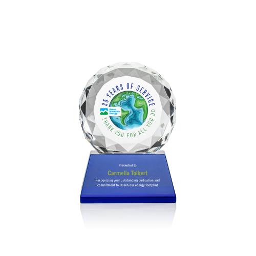 Awards and Trophies - Crystal Awards - Seville Full Color Blue on Entwhistle Base Circle Crystal Award