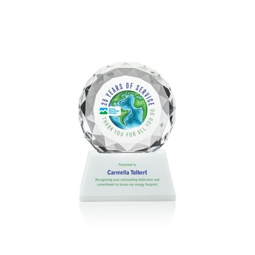 Awards and Trophies - Crystal Awards - Seville Full Color White on Entwhistle Base Circle Crystal Award