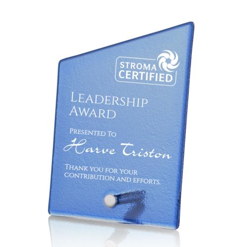 Awards and Trophies - Crystal Awards - Glass Awards - Atchison Blue Slant Silver Peaks Glass Award