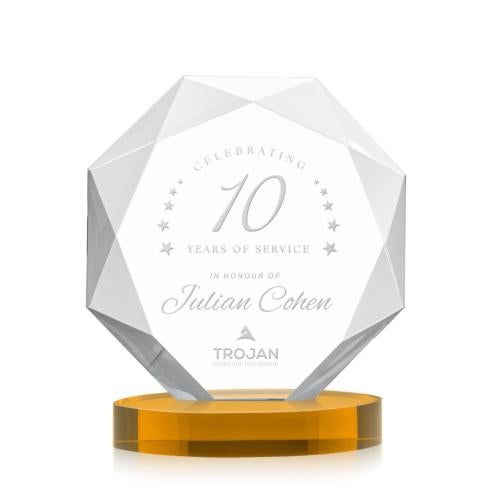Awards and Trophies - Crystal Awards - Kitchener Amber on Alberton Base Polygon Crystal Award
