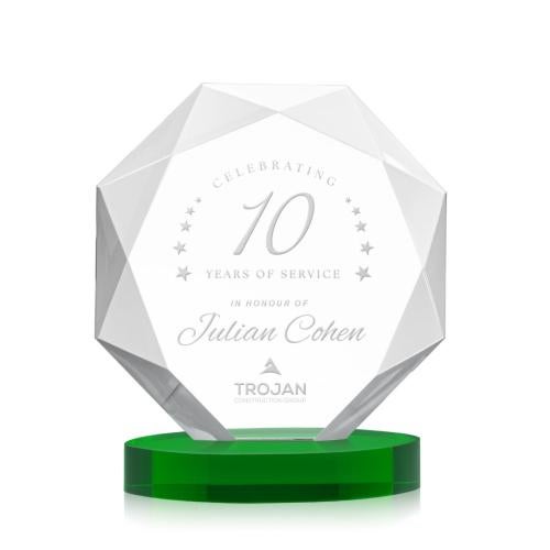 Awards and Trophies - Crystal Awards - Kitchener Green on Alberton Base Polygon Crystal Award