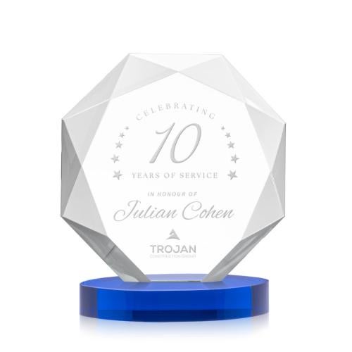 Awards and Trophies - Crystal Awards - Kitchener Blue on Alberton Base Polygon Crystal Award
