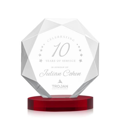 Awards and Trophies - Crystal Awards - Kitchener Red on Alberton Base Polygon Crystal Award