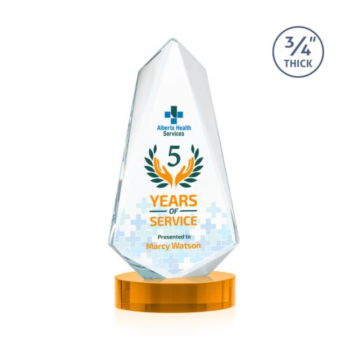 Awards and Trophies - Crystal Awards - Sheridan Full Color Amber on Alberton Base Unique Crystal Award