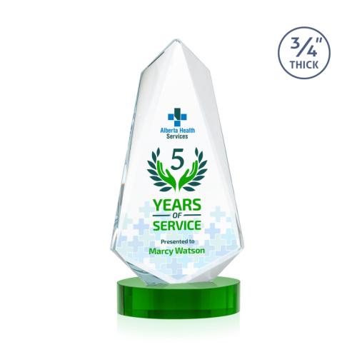 Awards and Trophies - Crystal Awards - Sheridan Full Color Green on Alberton Base Unique Crystal Award
