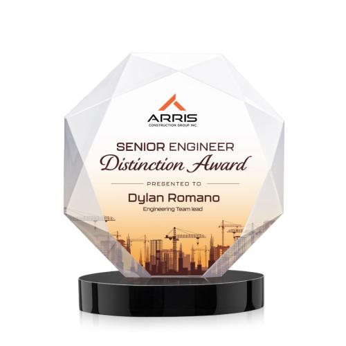 Awards and Trophies - Crystal Awards - Kitchener Full Color Black on Alberton Base Polygon Crystal Award