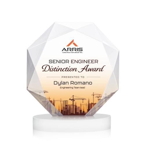 Awards and Trophies - Crystal Awards - Kitchener Full Color White on Alberton Base Polygon Crystal Award