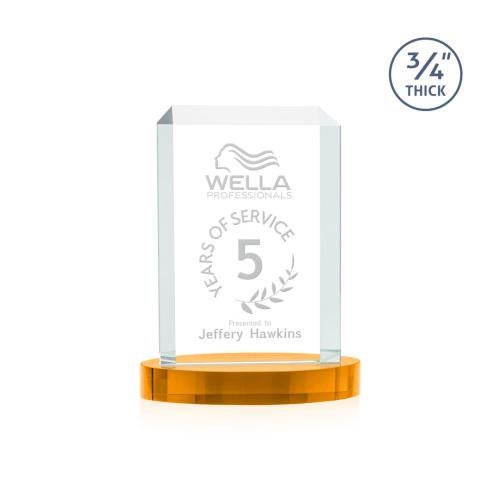 Awards and Trophies - Crystal Awards - Dalton Amber on Alberton Base Rectangle Crystal Award