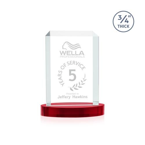 Awards and Trophies - Crystal Awards - Dalton Red on Alberton Base Rectangle Crystal Award