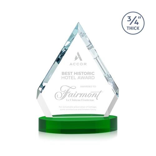Awards and Trophies - Crystal Awards - Apex Green on Alberton Base Diamond Crystal Award