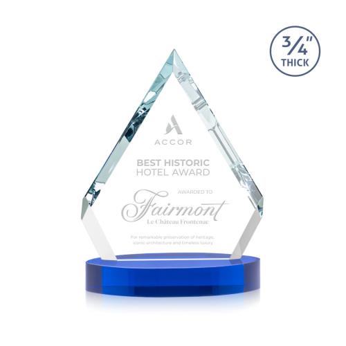 Awards and Trophies - Crystal Awards - Apex Blue on Alberton Base Diamond Crystal Award