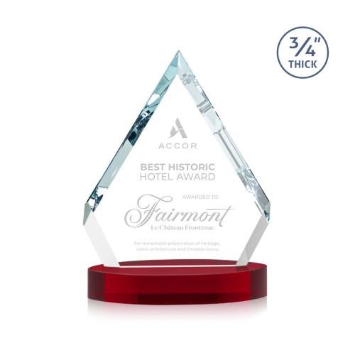 Awards and Trophies - Crystal Awards - Apex Red on Alberton Base Diamond Crystal Award