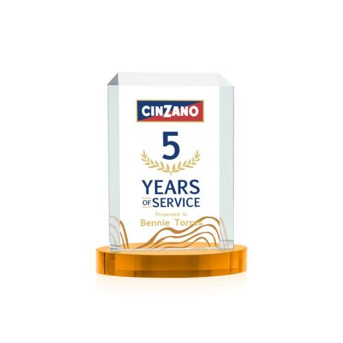 Awards and Trophies - Crystal Awards - Dalton Full Color Amber on Alberton Base Rectangle Crystal Award