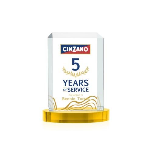 Awards and Trophies - Crystal Awards - Dalton Full Color Gold on Alberton Base Rectangle Crystal Award