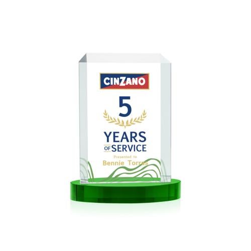 Awards and Trophies - Crystal Awards - Dalton Full Color Green on Alberton Base Rectangle Crystal Award