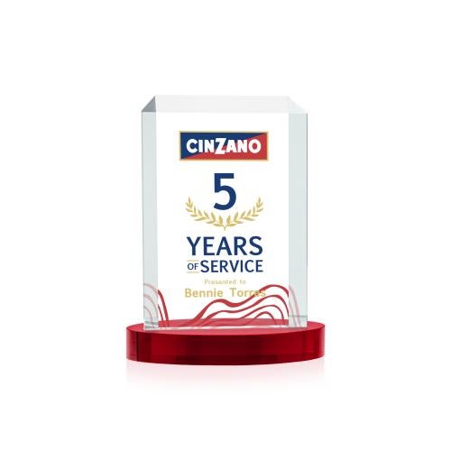 Awards and Trophies - Crystal Awards - Dalton Full Color Red on Alberton Base Rectangle Crystal Award