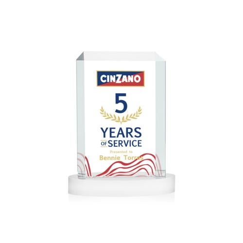 Awards and Trophies - Crystal Awards - Dalton Full Color White on Alberton Base Rectangle Crystal Award