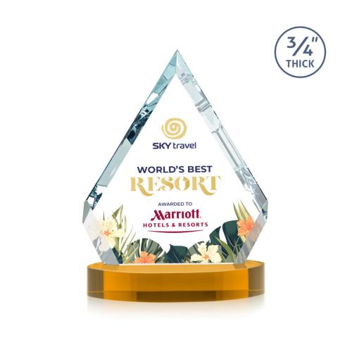 Awards and Trophies - Crystal Awards - Apex Full Color Amber on Alberton Base Diamond Crystal Award