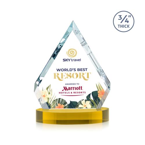 Awards and Trophies - Crystal Awards - Apex Full Color Gold on Alberton Base Diamond Crystal Award