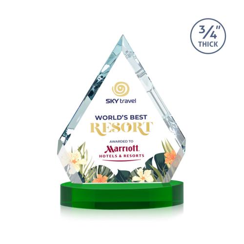 Awards and Trophies - Crystal Awards - Apex Full Color Green on Alberton Base Diamond Crystal Award