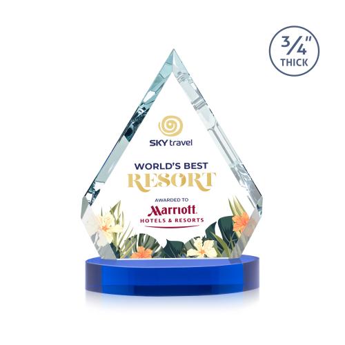 Awards and Trophies - Crystal Awards - Apex Full Color Blue on Alberton Base Diamond Crystal Award
